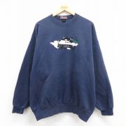 XL★古着 長袖 スウェット メンズ 00年代 00s スノーモービル 刺繍 大きいサイズ クルーネック USA製 紺 ネイビー 【spe】 25oct02 中古 スエット トレーナー トップス