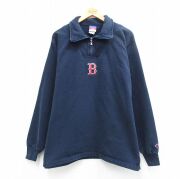 XL★古着 チャンピオン champion 長袖 ハーフジップ スウェット メンズ 90年代 90s MLB ボストンレッドソックス 刺繍 USA製 紺 メジャーリーグ ベースボール 野球【spe】 26mar16