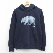 M★古着 ノースフェイス 長袖 スウェット パーカー メンズ ワンポイントロゴ クマ 紺【spe】 26mar19