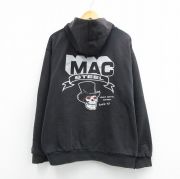 XL★古着 長袖 フルジップ スウェット パーカー メンズ MAC スカル ボロ クルーネック 黒 内側サーマル【spe】 26mar21