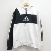 XL★古着 長袖 スウェット パーカー メンズ ワンポイントロゴ 大きいサイズ ツートンカラー 白 3本ライン【spe】 26mar24