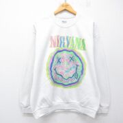 L★古着 長袖 ロック バンド スウェット メンズ ニルバーナ ニルヴァーナ 白【spe】 26mar25