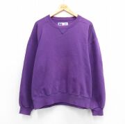 XL★古着 ラッセル 長袖 スウェット メンズ 90年代 90s 無地 クルーネック USA製 紫【spe】 26mar25