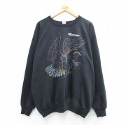 XL★古着 長袖 スウェット メンズ 80年代 80s 鳥 ラグラン クルーネック カナダ製 黒【spe】 26mar25