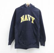 M★古着 STEVE&amp;BARRYS 長袖 スウェット パーカー ミリタリー ネイビー NAVY 刺繍 紺【spe】 26mar31