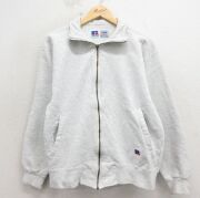 M★古着 ラッセル 長袖 フルジップ スウェット メンズ 90年代 90s ワンポイントロゴ USA製 グレー 霜降り【spe】 26apr15