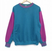 L★古着 長袖 スウェット メンズ 90年代 90s プロスポーツ ツートンカラー クルーネック 青緑他 【spe】 25oct01 中古 スエット トレーナー トップス
