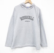 XL★古着 ラッセル 長袖 スウェット パーカー メンズ 00年代 00s ビッグロゴ 大きいサイズ 薄グレー 霜降り 【spe】 25oct03 中古 スエット トレーナー トップス