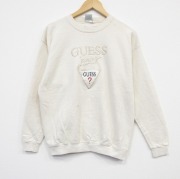 M★古着 ゲス GUESS 長袖 ブランド スウェット メンズ 90年代 90s ビッグロゴ 刺繍 コットン クルーネック USA製 生成り 【spe】 25oct04 中古 スエット トレーナー トップス