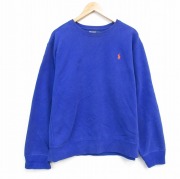 XL★古着 ラルフローレン Ralph Lauren 長袖 ブランド スウェット メンズ 90年代 90s ワンポイントロゴ 大きいサイズ クルーネック 青 ブルー 【spe】 25oct03 中古 スエット トレーナー トップス