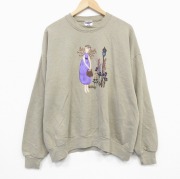 XL★古着 ジャージーズ 長袖 スウェット メンズ 90年代 90s 花 女性 クルーネック USA製 濃ベージュ カーキ 【spe】 25oct10 中古 スエット トレーナー トップス