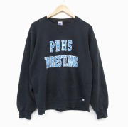 L★古着 ラッセル 長袖 スウェット メンズ 90年代 90s レスリング クルーネック USA製 黒 ブラック 【spe】 25oct10 中古 スエット トレーナー トップス