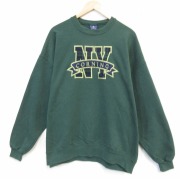 XL★古着 長袖 スウェット メンズ 00年代 00s NY 刺繍 大きいサイズ クルーネック 緑 グリーン 【spe】 25oct08 中古 スエット トレーナー トップス