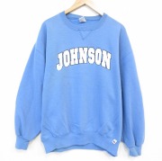 XL★古着 ラッセル 長袖 スウェット メンズ 90年代 90s JOHNSON クルーネック USA製 水色 【spe】 25oct08 中古 スエット トレーナー トップス