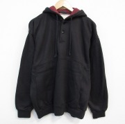 XL★古着 長袖 スウェット パーカー メンズ 90年代 90s 無地 黒 ブラック 内側サーマル 【spe】 25oct09 中古 スエット トレーナー トップス