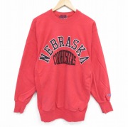 XL★古着 長袖 スウェット メンズ 00年代 00s ネブラスカ 刺繍クルーネック 赤 レッド 【spe】 25oct27 中古 スエット トレーナー トップス