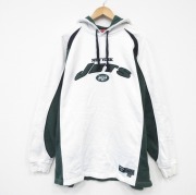 XL★古着 長袖 スウェット パーカー メンズ 00年代 00s NFL ニューヨークジェッツ 刺繍 大きいサイズ ロング丈 ツートンカラー 白他 ホワイト アメフトスーパーボウル 【spe】 25oct29 中古 スエット トレーナー トップス