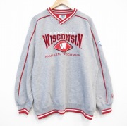XL★古着 リー Lee 長袖 スウェット メンズ 00年代 00s ウィスコンシン 刺繍 大きいサイズ Vネック グレー 霜降り 【spe】 25oct31 中古 スエット トレーナー トップス