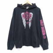 XL★古着 長袖 スウェット パーカー メンズ 00年代 00s ハーレーダビッドソン Harley Davidson 大きいサイズ 黒 ブラック 【spe】 25oct31 中古 スエット トレーナー トップス