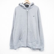 XL★古着 ナイキ NIKE 長袖 フルジップ スウェット パーカー メンズ 00年代 00s ワンポイントロゴ 大きいサイズ 薄グレー 霜降り 【spe】 25nov05 中古 スエット トレーナー トップス
