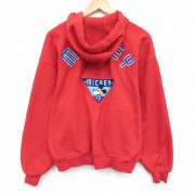 XL★古着 長袖 フルジップ フリース パーカー メンズ 90年代 90s ディズニー DISNEY ミッキー MICKEY MOUSE 赤 レッド 【spe】 25nov05 中古 スエット トレーナー トップス