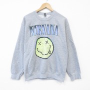 M★古着 長袖 ロック バンド スウェット メンズ ニルバーナ ニルヴァーナ クルーネック グレー 霜降り 【spe】 25nov05 中古 スエット トレーナー トップス