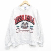 XL★古着 ラッセル 長袖 スウェット メンズ 90年代 90s ネブラスカ クルーネック USA製 薄グレー 霜降り【spe】 25nov15