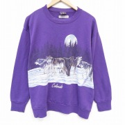 L★古着 SIGNAL 長袖 スウェット メンズ 90年代 90s オオカミ クルーネック USA製 紫【spe】 25nov17