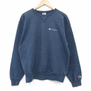 L★古着 チャンピオン champion 長袖 スウェット メンズ 90年代 90s ワンポイントロゴ クルーネック USA製 紺【spe】 25nov15