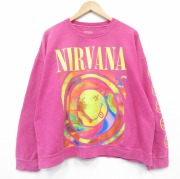 XL★古着 長袖 ロック バンド スウェット メンズ ニルバーナ ニルヴァーナ クルーネック ピンク 霜降り【spe】 25nov15