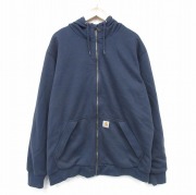 XL★古着 カーハート 長袖 フルジップ スウェット パーカー メンズ ワンポイントロゴ 大きいサイズ 紺【spe】 25nov17