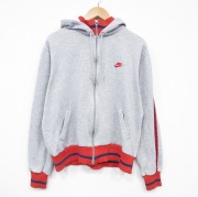 XL★古着 ナイキ NIKE 長袖 フルジップ スウェット パーカー メンズ 80年代 80s ワンポイントロゴ グレー 霜降り【spe】 25nov18