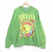 XL★古着 長袖 ロック バンド スウェット メンズ 大きいサイズ クルーネック 黄緑【spe】 25nov19