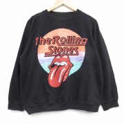XL★古着 長袖 ロック バンド スウェット メンズ ローリングストーンズ クルーネック 黒【spe】 25nov19