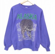 M★古着 ヘインズ 長袖 スウェット メンズ 90年代 90s オオカミ クルーネック USA製 紫【spe】 25dec06