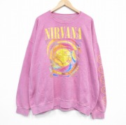 XL★古着 長袖 ロック バンド スウェット メンズ ニルバーナ ニルヴァーナ 大きいサイズ クルーネックピンク【spe】 25dec06
