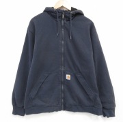 XL★古着 カーハート 長袖 フルジップ スウェット パーカー メンズ ワンポイントロゴ 大きいサイズ 濃紺【spe】 25dec11
