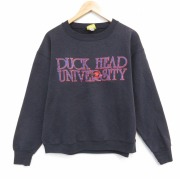 L★古着 ダックヘッド 長袖 スウェット メンズ 00年代 00s ユニバーシティ クルーネック 黒【spe】 25dec11