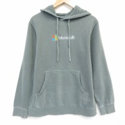 M★古着 長袖 スウェット パーカー メンズ マイクロソフト 刺繍 薄緑【spe】 25dec11