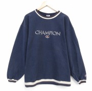XL★古着 チャンピオン champion 長袖 スウェット メンズ 90年代 90s ビッグロゴ 刺繍 大きいサイズ クルーネック USA製 紺【spe】 25dec11