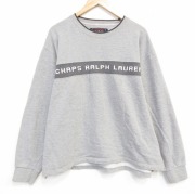 XL★古着 ラルフローレン チャップス 長袖 スウェット メンズ 80年代 80s ビッグロゴ クルーネック グレー 霜降り【spe】 25dec11