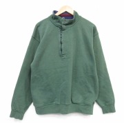 L★古着 ランズエンド 長袖 ハーフジップ スウェット メンズ 90年代 90s 無地USA製 濃緑【spe】 25dec12