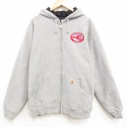 XL★古着 カーハート 長袖 フルジップ スウェット パーカー メンズ シーフード 大きいサイズ クルーネック グレー 霜降り【spe】 25dec13