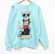 L★古着 フルーツオブザルーム 長袖 スウェット メンズ 80年代 80s クマ ラグラン クルーネック USA製 青緑【spe】 25dec15