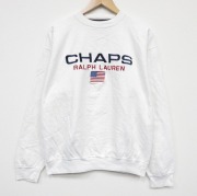 L★古着 ラルフローレン チャップス 長袖 ブランド スウェット メンズ 90年代 90s ビッグロゴ 刺繍 クルーネック 白【spe】 25dec15