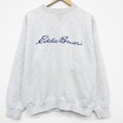 XL★古着 エディーバウアー 長袖 スウェット メンズ 90年代 90s ビッグロゴ クルーネック グレー 霜降り【spe】 25dec15