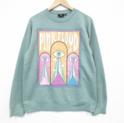 M★古着 長袖 ロック バンド スウェット メンズ ピンクフロイド クルーネック 薄緑【spe】 25dec15