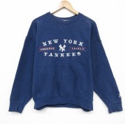 XL★古着 スターター 長袖 スウェット メンズ 90年代 90s MLB ニューヨークヤンキース 刺繍 クルーネック USA製 紺 メジャーリーグ ベースボール 野球【spe】  25dec27