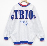 XL★古着 長袖 スウェット メンズ 90年代 90s NFL ニューイングランドペイトリオッツ 刺繍 大きいサイズ クルーネック USA製 薄グレー 霜降り アメフト スーパーボウル【spe】 25dec27