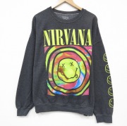 XL★古着 長袖 ロック バンド スウェット メンズ ニルバーナ ニルヴァーナ 大きいサイズ クルーネック 濃グレー 霜降り【spe】 25dec27